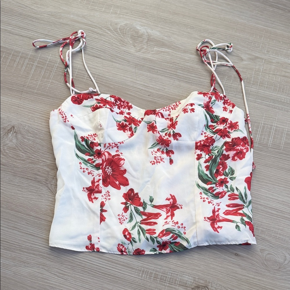 White Floral Tie-Strap Bustier Camisole
